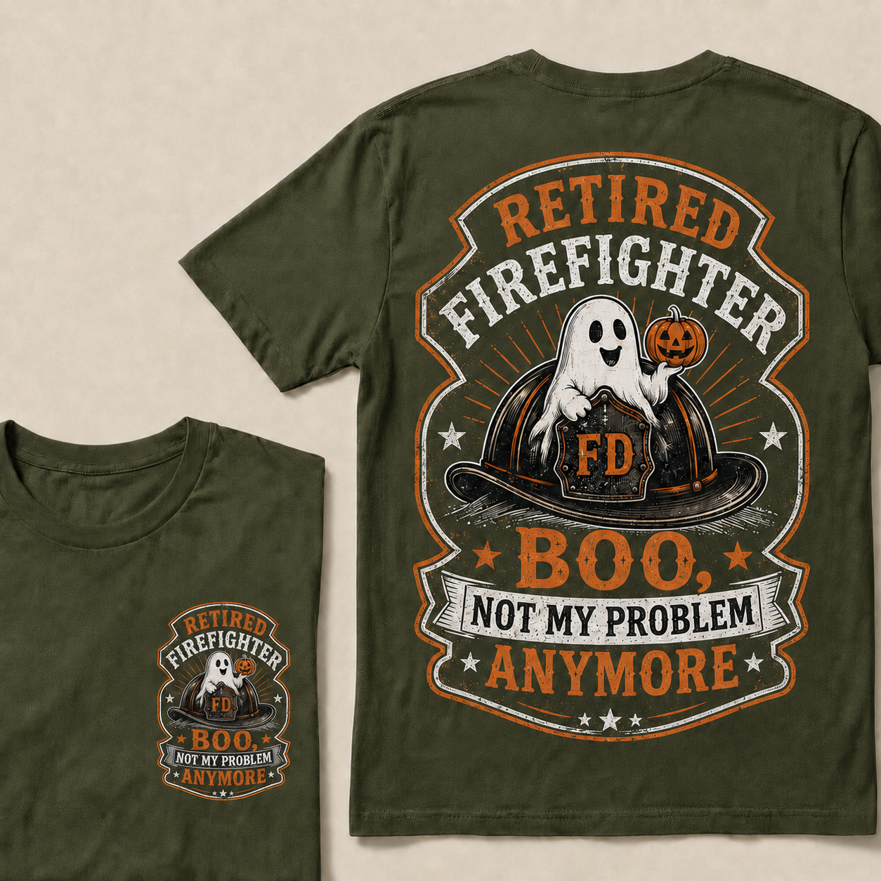 Retired Firefighter Halloween T-Shirt – Funny Boo Not My Problem Anymore Graphic Tee, Firefighter Retirement Gift
